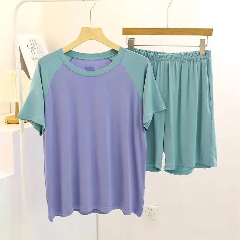 

Women's Pajamas Casual Sports Suits Large Size Short Sleeves Shorts Two Piece Sets With Pockets For Wearing Out Home Pajamas