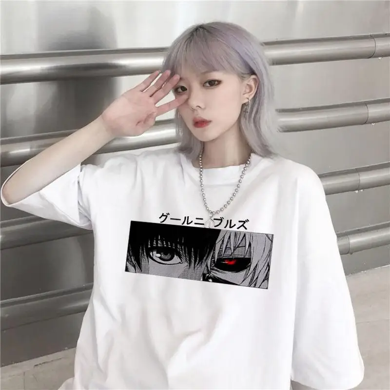 

Japan Anime Punk Tokyo Ghoul Kaneki Ken Print Loose T-Shirt Harajuku Casual Cool Chic Cartoon Streetwear Funimation Women Shirt