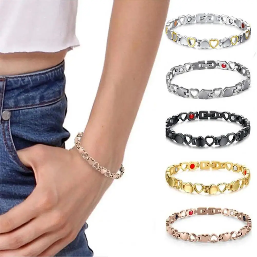 

Magnetic Therapy Bracelet Classic Pain Relief Elegant Appearance Hollowed-out Love Heart Shape Strong Magnet Bangle for Dating
