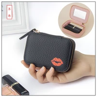 ps genuine leather printing lipstick bag with mirror pillow shape makeup box elegant earring and jewelry storage case for ladies