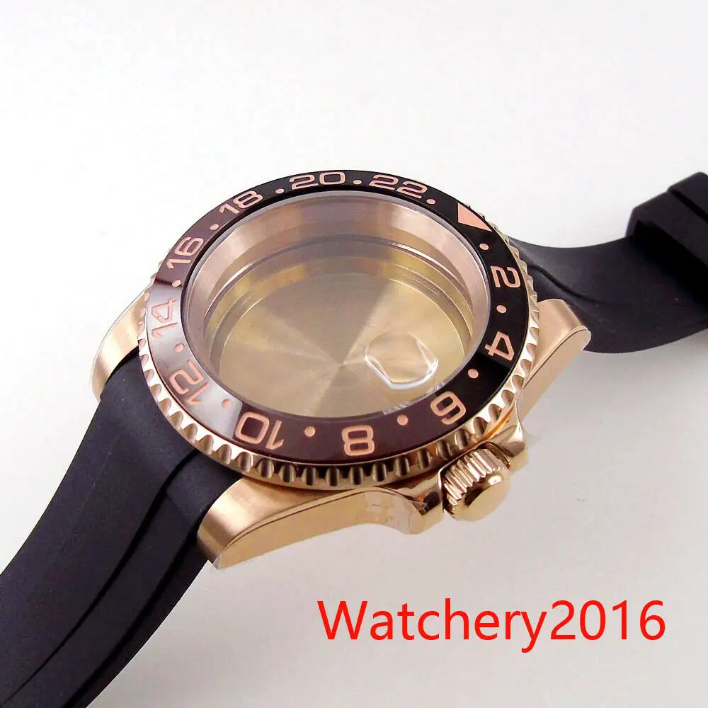 Мужские часы с черной рамкой 40 мм розовое золото чехол из нержавеющей стали