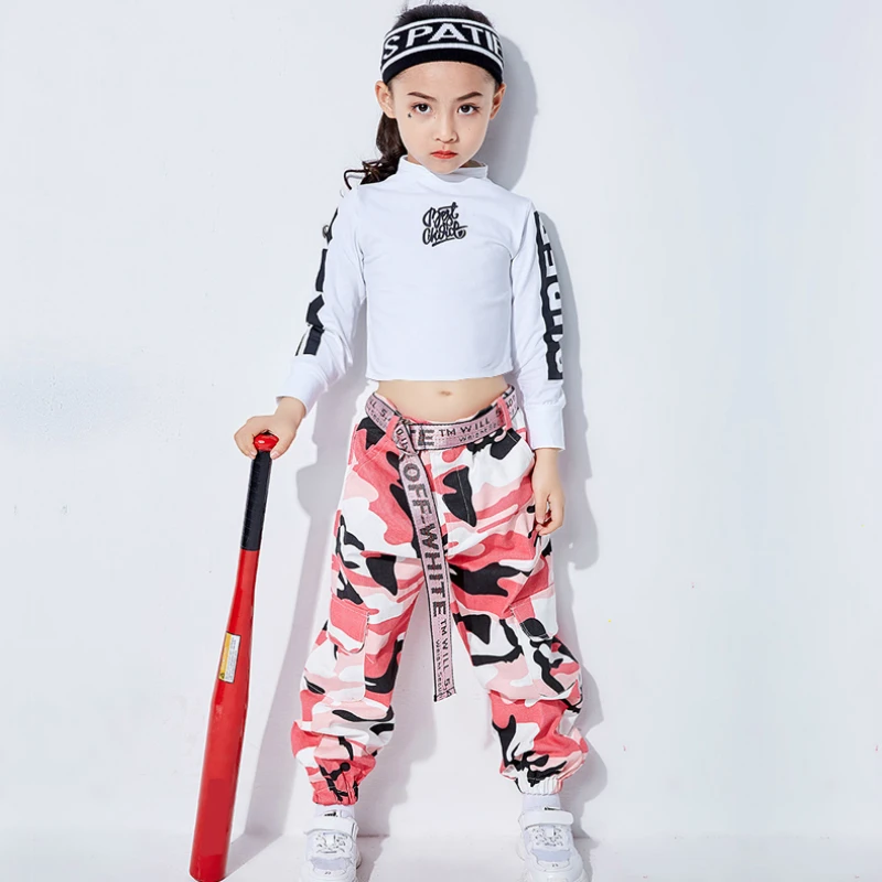 

Girls Hip Hop Crop Top Camouflage Pants Clothes Sets Kids Cargo Pant Streetwear Child Street Dance Sweatshirt Joggers Costumes