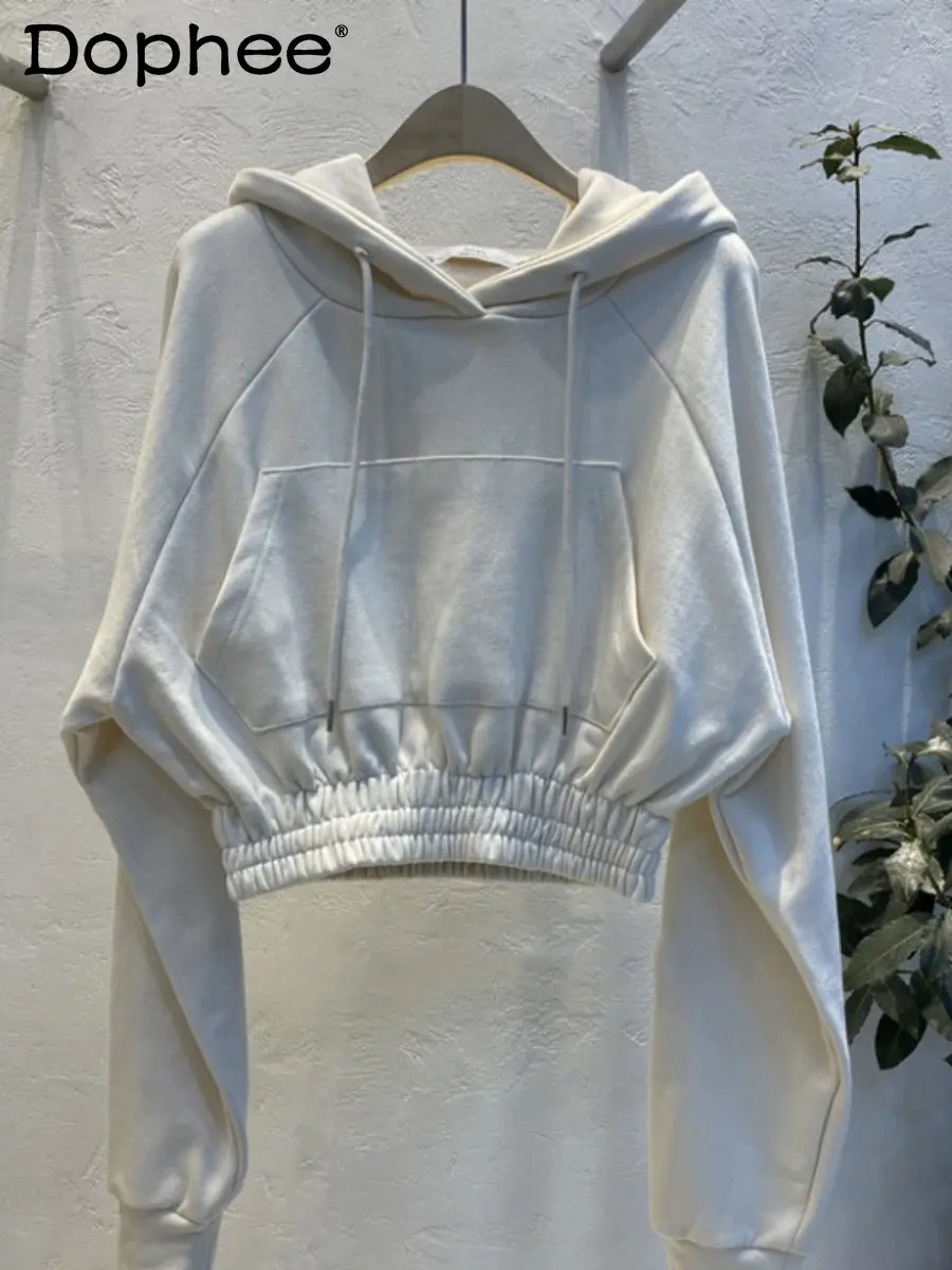 

Korean Autumn Winter New Fashion Simple Casual Hoodie Coat Women Solid Loose Slimming Short Long-Sleeve Sweatshirt Pullover Top