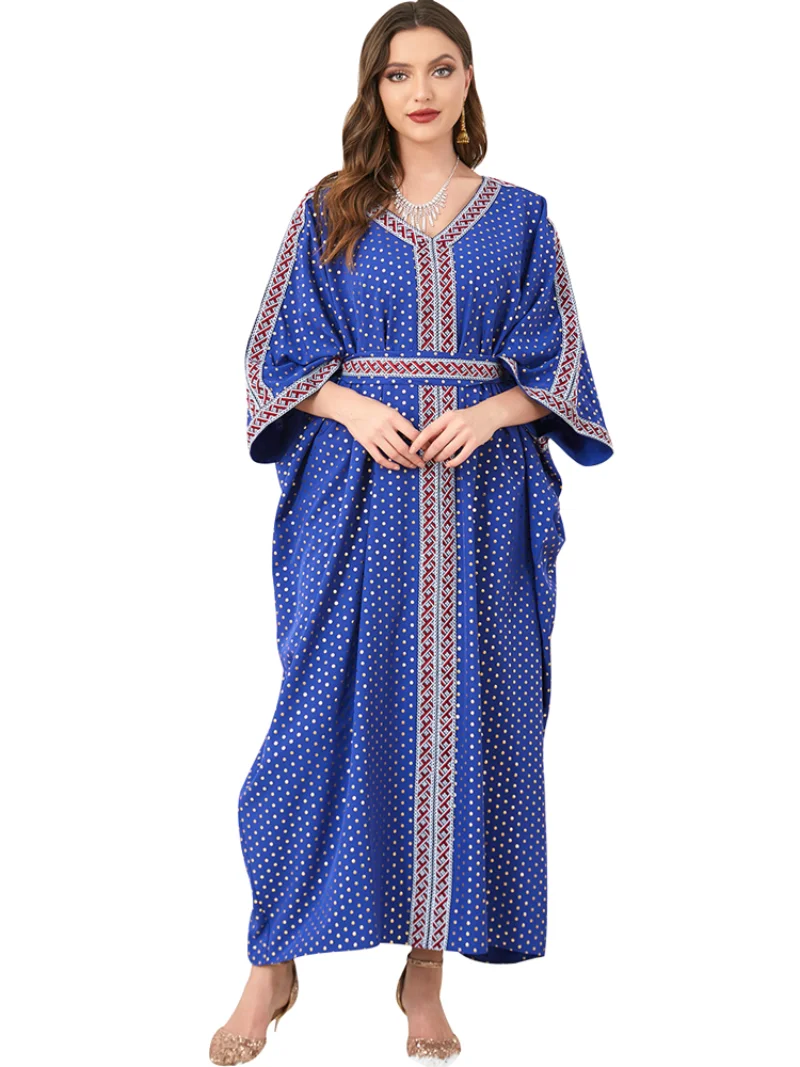 Abaya Muslim Long Dress Women High Waist Ankle Length Robes 2022 Autumn New Fashion Print Loose Casual Islam Muslim Caftan Dress