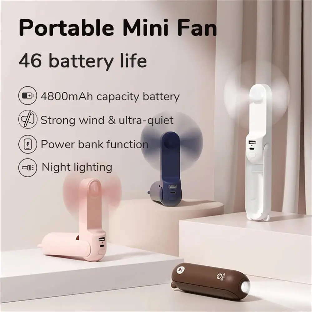 YANKE Portable Fan Mini Handheld Fan USB 4800mAh Typc-c Recharge Hand Held Small Pocket Fan with Power Bank Flashlight Feature