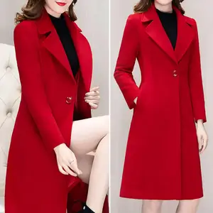 Autumn and Winter 2023 Korean Version Woolen Coat Women's Medium Long Knee Down Waist Suit Collar Wool Coat