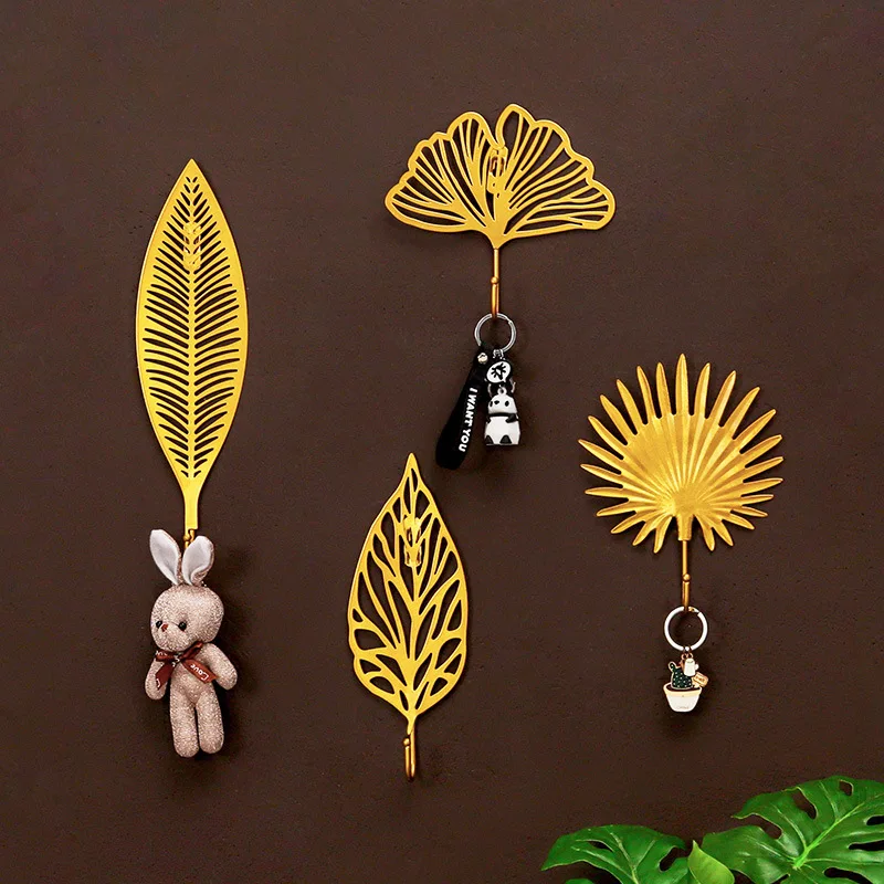 

Outai Park of 2 Creative Metal Leaf Wall Decoration Hook Rack Home Door Coat Hook Storage Porch Key Hanger