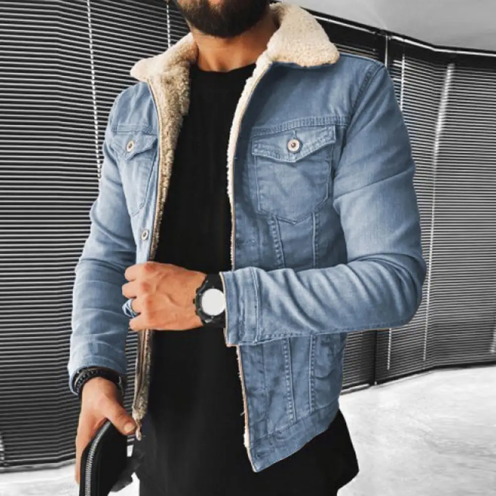 

Джинсовая куртка, популярное пальто в стиле панк с отложным воротником, свободное приталенное джинсовое пальто с плюшевой подкладкой