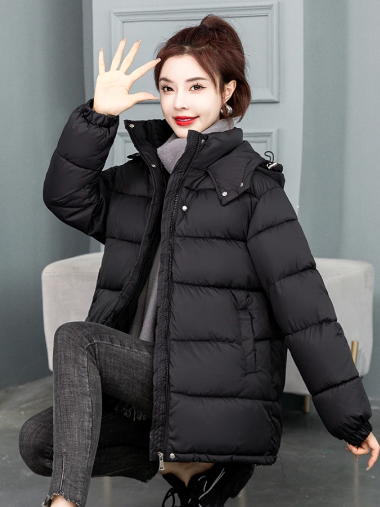 Women's Winter Jacket 2022 Fashion Coats Female Clothing Short Parkas Solid Hood Thickening Jackets Office Lady Coat Casual Tops