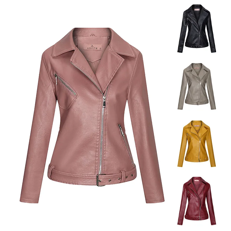 

Faux Leather Jacket Women Coat Korean Short Slim Lapel Jackets Female Moto Biker PU Leather Jacket Outerwear Jaqueta Feminina Lq