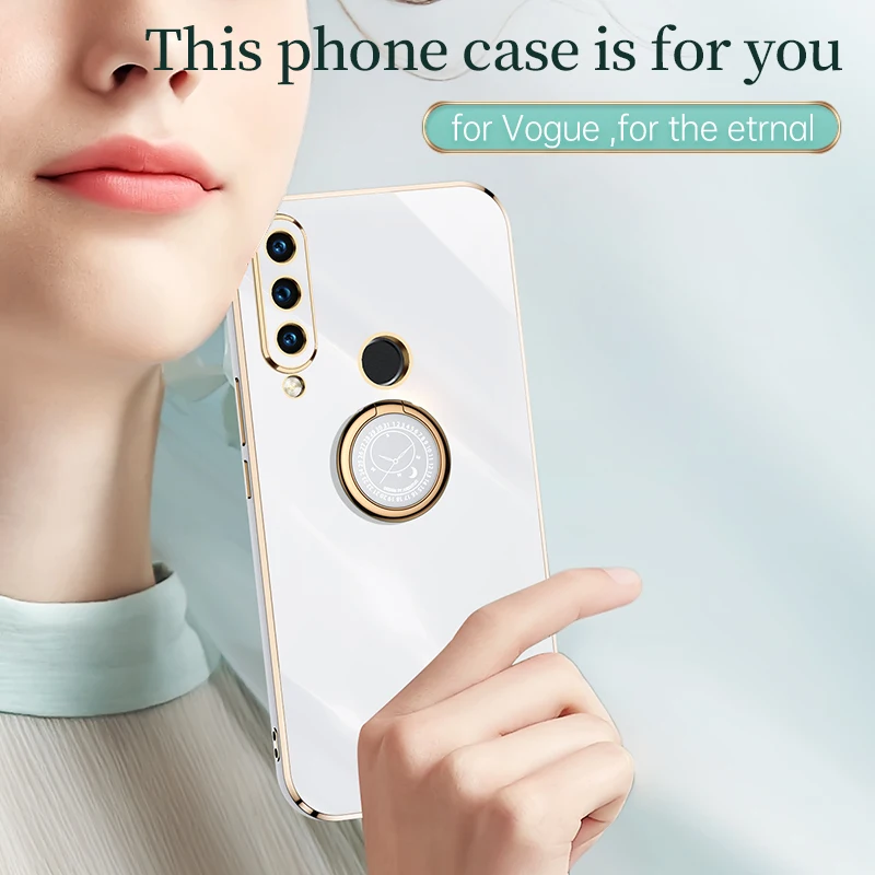 

For Huawei Honor 50 SE 8X 9X X10 V30 Y9S Pro Cell Phone Case Original Luxury Plating Square Celular Silicone Ring Holder Cover