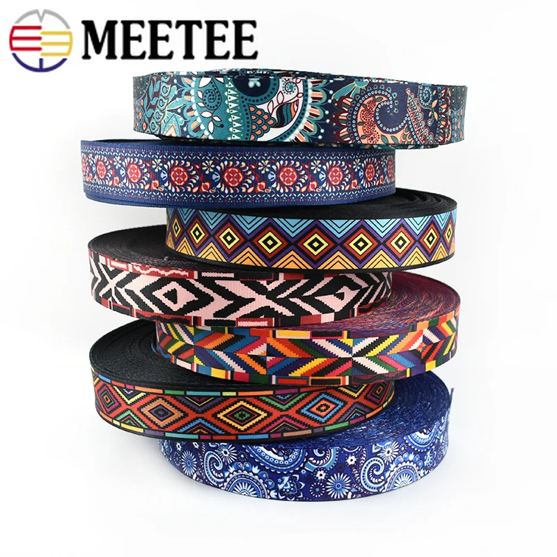 

10Meters Meetee 38mm Jacquard Printed Webbing Ethnic Ribbon Decoration Lace Trim Bag Strap Tape for Sewing Bias Belt Accessories