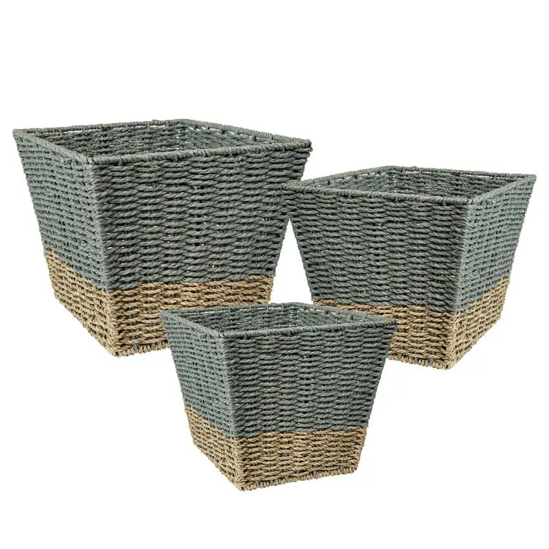 

free shipping Honey Can Do Set of 3 Square Nesting Seagrass 2-Color Storage Baskets, Natural & Grey