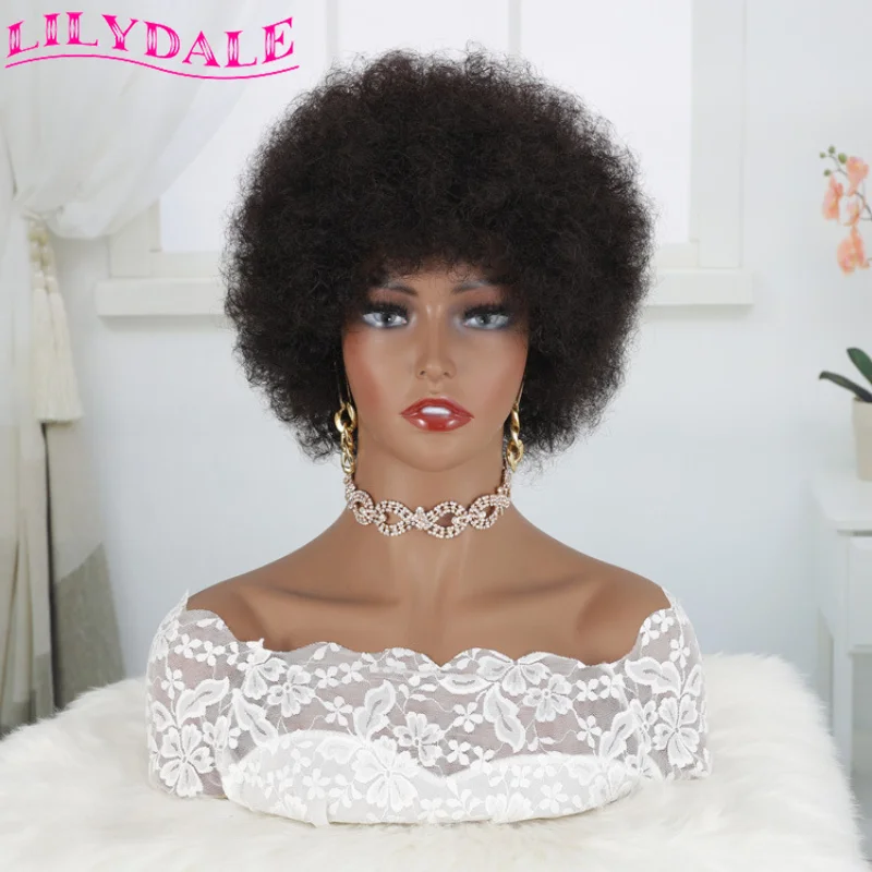 

Парик афро 70s для чернокожих женщин, вьющиеся волосы с челкой, для повседневной вечеринки, косплея, костюма, в ассортименте