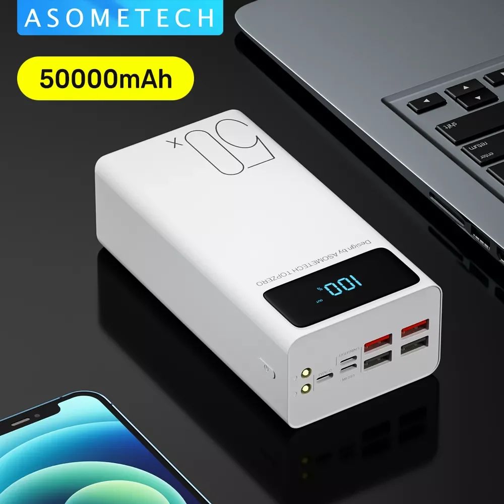 

2023New Power Bank 50000mAh Portable Charger LED Light Poverbank Powerbank 50000 mAh External Battery For iPhone