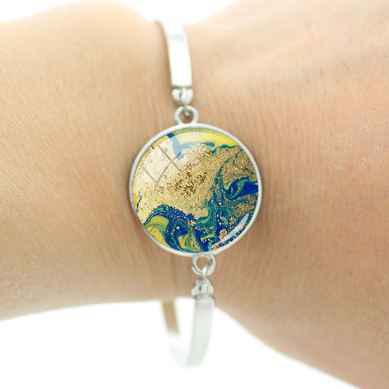 

Special Offer Turquoise Marble Pattern Bangles Cabochon Dome Personality Bracelets Fashion Ornaments Teen Gifts Wholesale FHW866