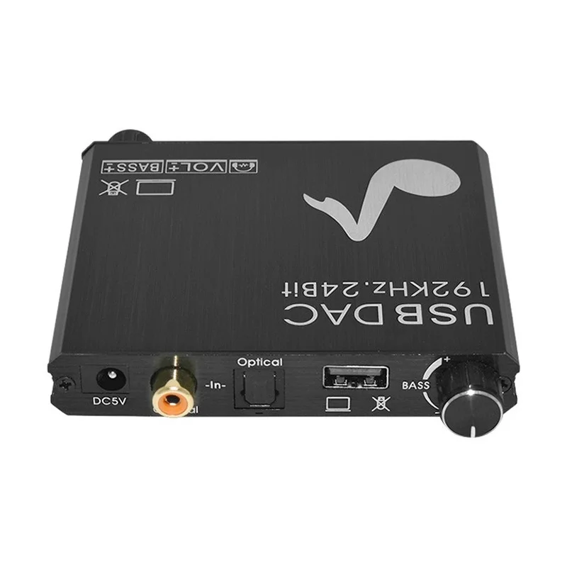 USB DAC 192kHz 24Bit Digital To Analog Converter with Bass&Volume Control Coaxial Toslink To Analog Stereo L/R RCA