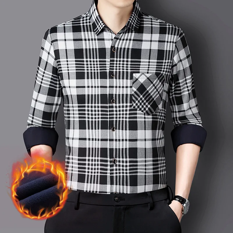 Plush Shirt Men's Long Sleeve Inch Shirt Middle Aged Business Dress Plush Thickened Casual Warm Shirt Winter 2022 Shirt Men