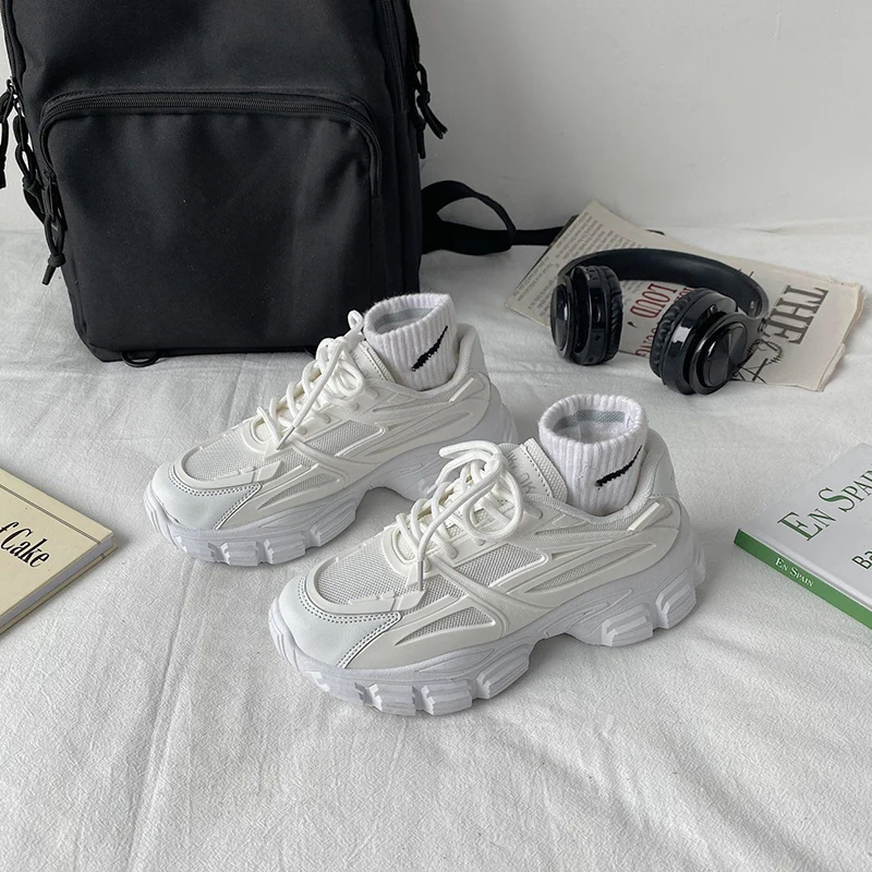 

Женские массивные кроссовки, модная повседневная обувь на толстой платформе, на шнуровке, дышащая сетчатая спортивная обувь