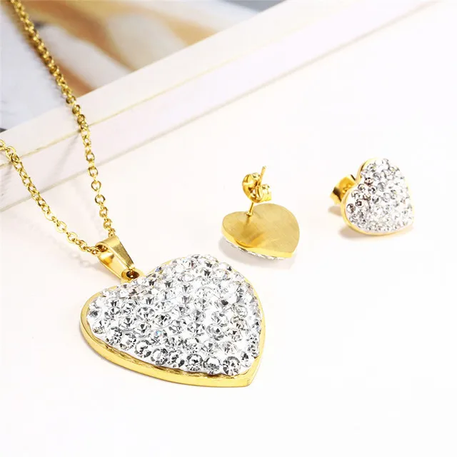 

Stainless Steel Jewelry Sets Charm Heart Necklace Earring Set Best Friends Jewellery Summer Accessories Free Shiping