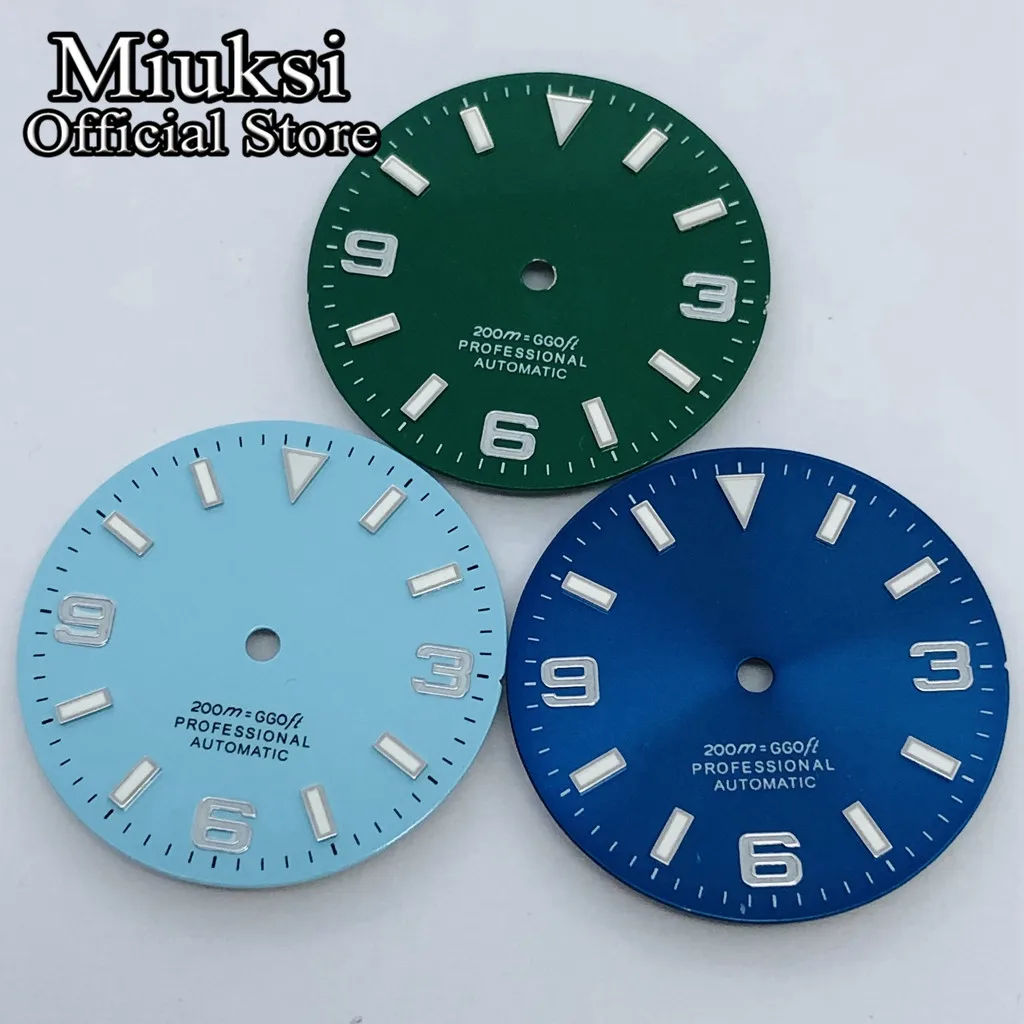 Miuksi 29mm black green yellow red silver orange watch dial luminous fit NH35 NH36 ETA2824 2836 Miyota8215 DG2813 3804 movement