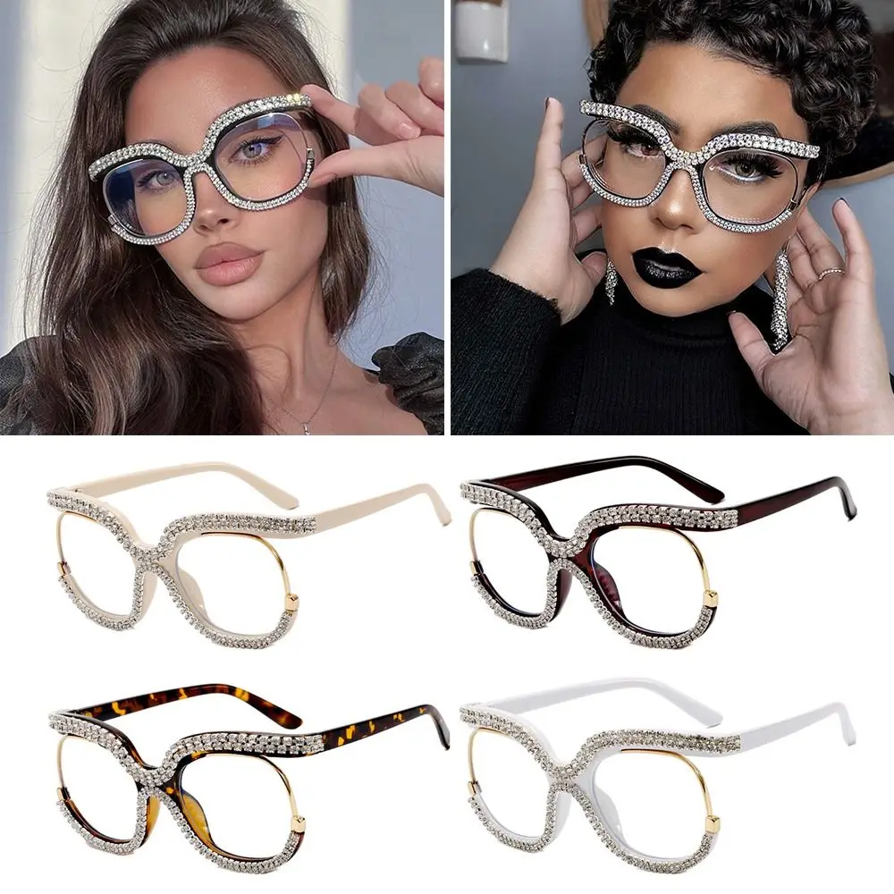 

Rhinestone Eye Protection Portable Anti-Blue Light Glasses Oversized Eyeglasses Ultra Light Frame Computer Goggles