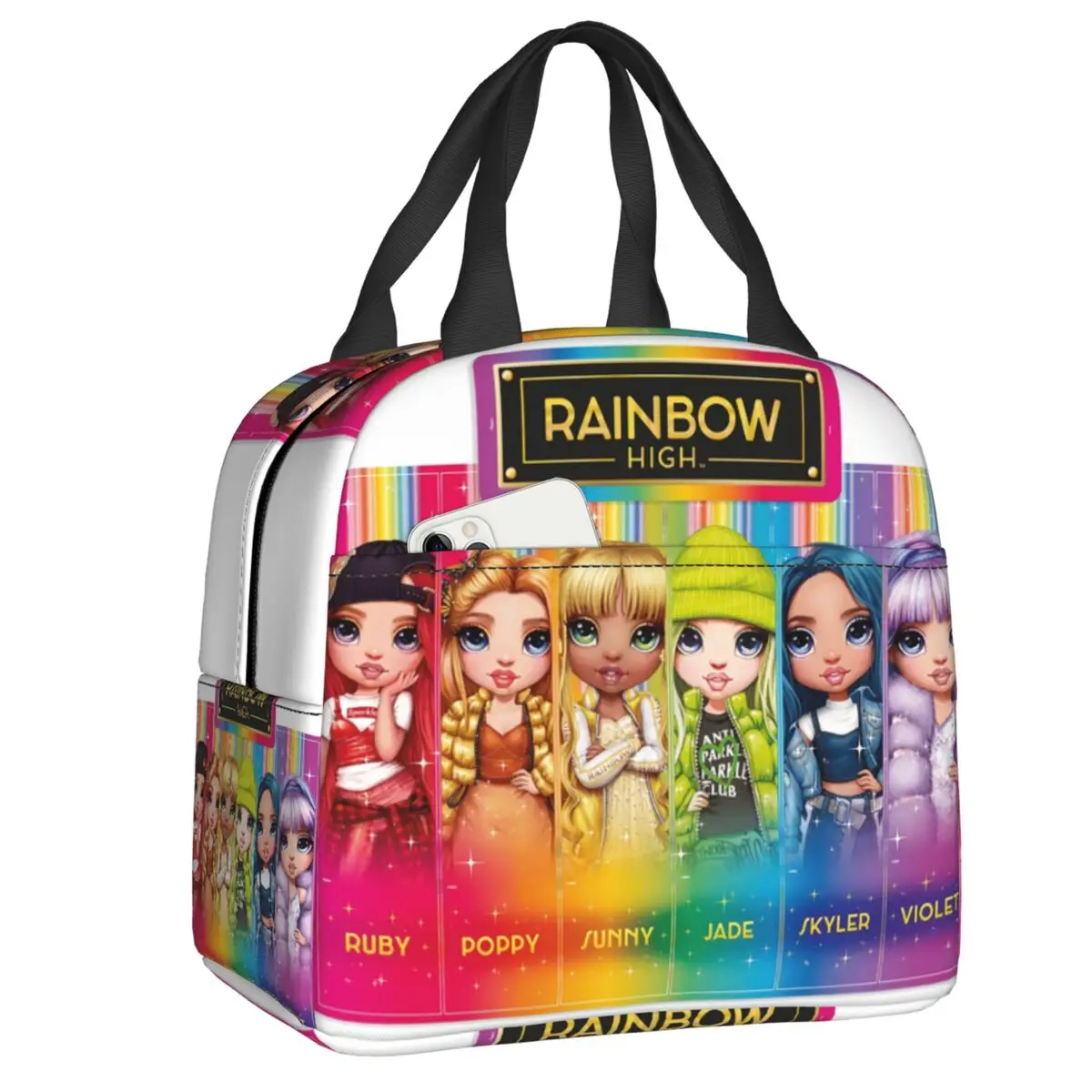 

Радужная изолированная сумка для ланча для улицы, пикника, мультфильма, аниме, ТВ, портативная Термосумка для ланча, для женщин и детей