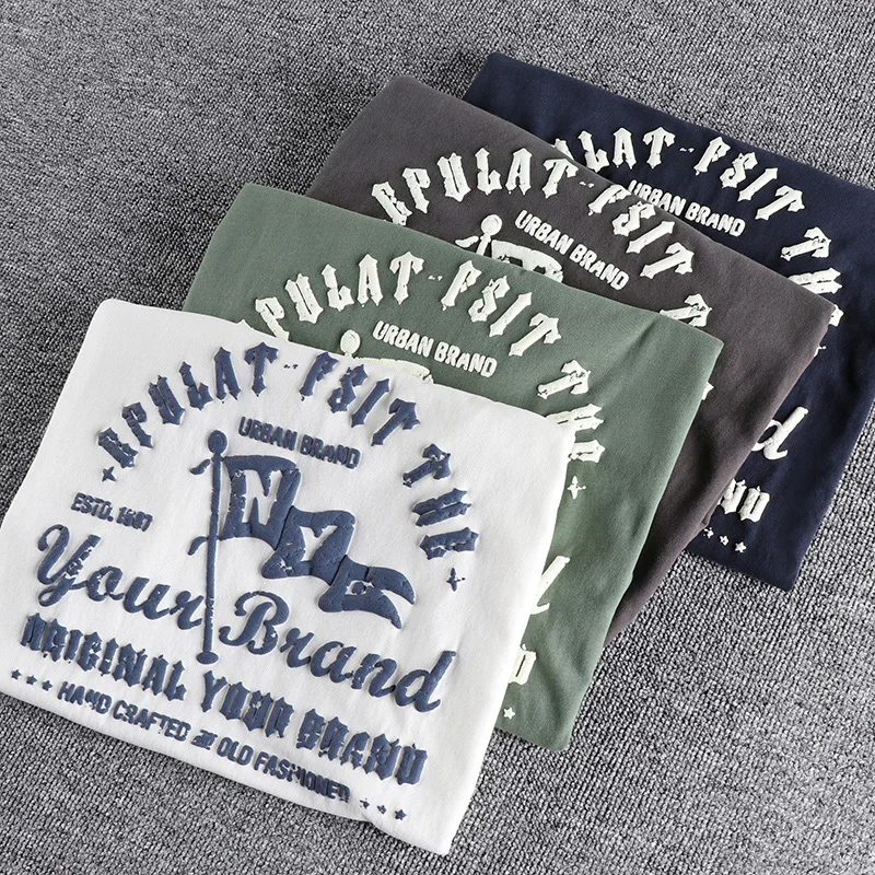 

2022 Summer New Short Sleeve O-neck Letter Printed T-shirt Men's Fashion Retro Pure Cotton Washed Old Loose Couple Casual Tops