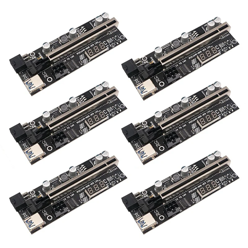 

HOT-6 Pack Riser Card PCIE Riser 1X To 16X Graphics Extension With Temperature Sensor For Bitcoin GPU Mining Riser Adapter