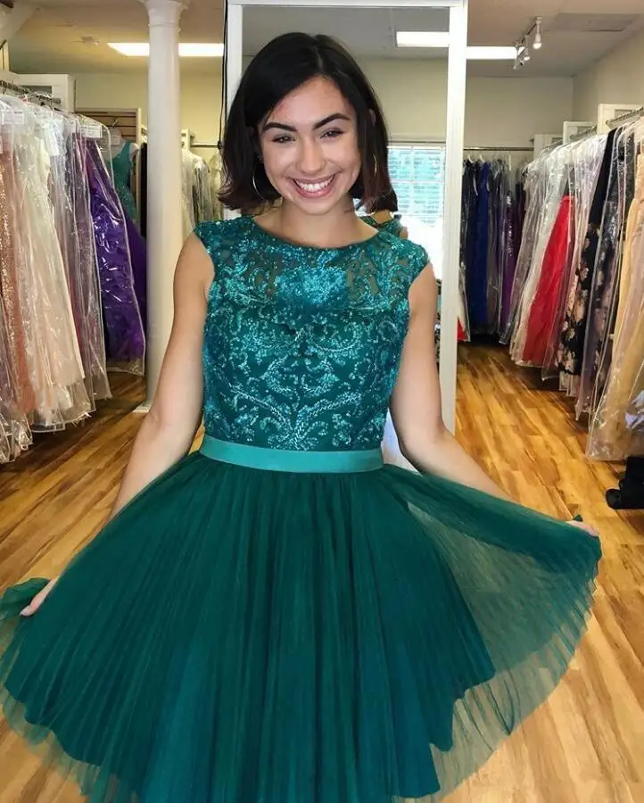 Мини Короткие изумрудно-зеленые платья для встречи выпускников женское