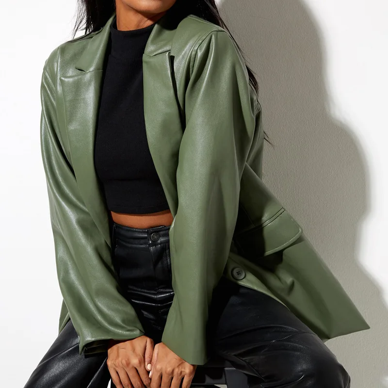 Women's Leather Clothing Autumn and Winter New Leather Jacket Warm Suit Jacket Urban Commuting Casual Daily Fashion Wear  Coat