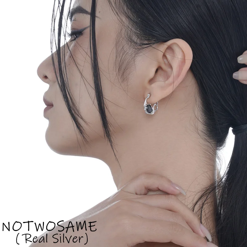 

NOTWOSAME Shining Mirror Silver Hoop Earrings Women Real 925 Sterling Silver Ear Hoops Zircon Crystal Brincos Irregular Studs