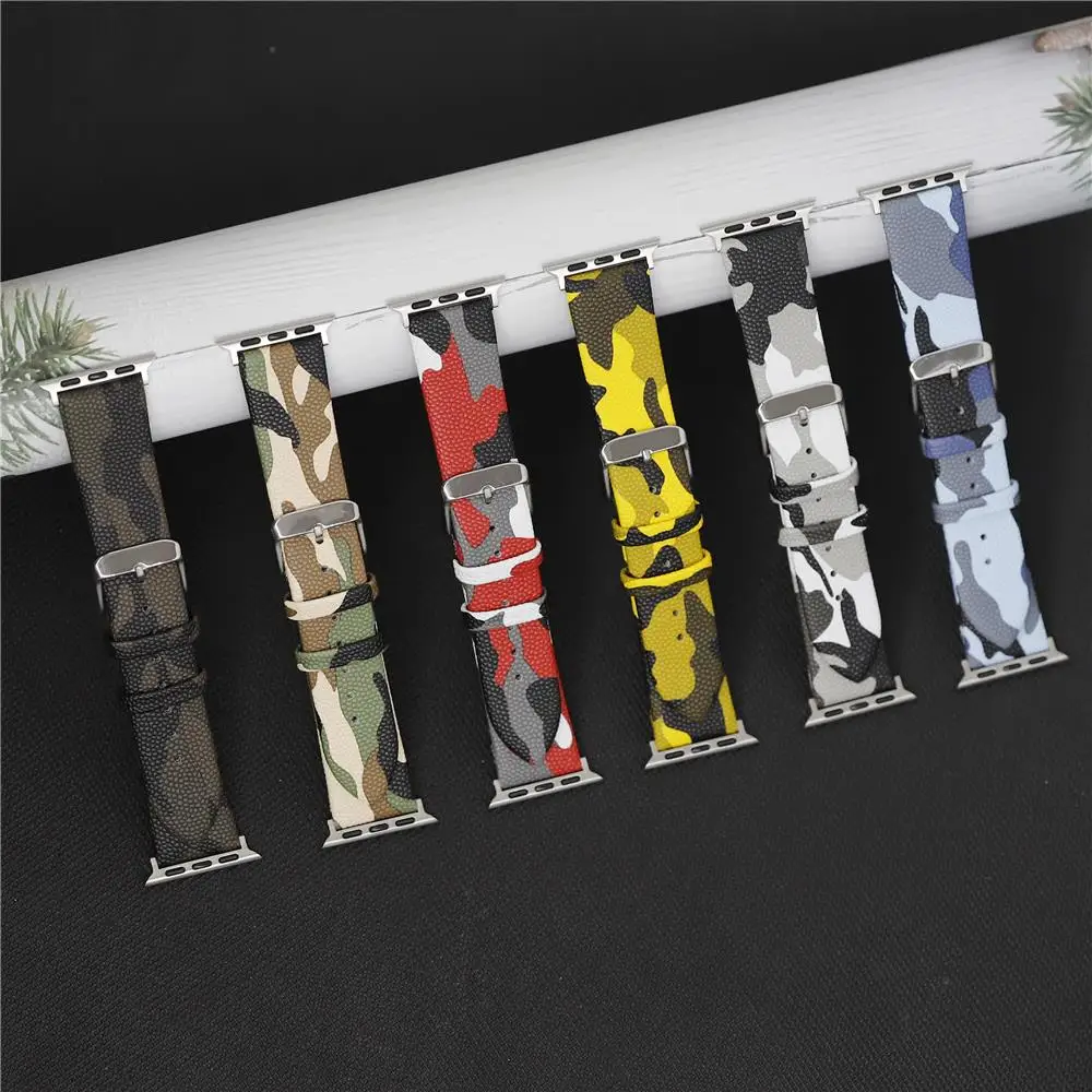 

Camouflage Strap For Apple Watch Band 44mm 40mm 45mm 42mm 38mm 41mm Genuine Leather Watchband iWatch 3 4 5 6 SE 7 8 Ultra 49mm