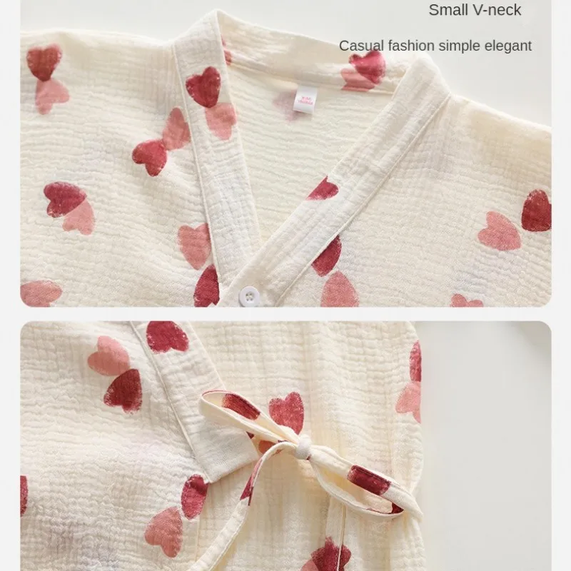 Pajamas For Women's Summer Pure Cotton Kimono Nightgowns Thin Bathrobe Sweet Style Home Service Comfortable and Casual Sleepwear