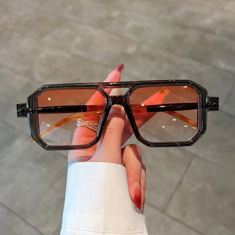 

KAMMPT Vintage Double Bridge Sunglasses Men Women Fashion Square Gradient Sun Glasses Eyewear Ins Popular Trendy Brand Shades