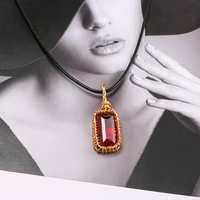 korean fashion jewelry copper red stone square choker clavicle chain ethnic collar sexy ladies party pu leather necklace