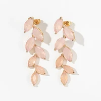 2022 new exquisite pink color leaf zircon dangle earrings for women personality wild gold plated earring wedding party jewelry