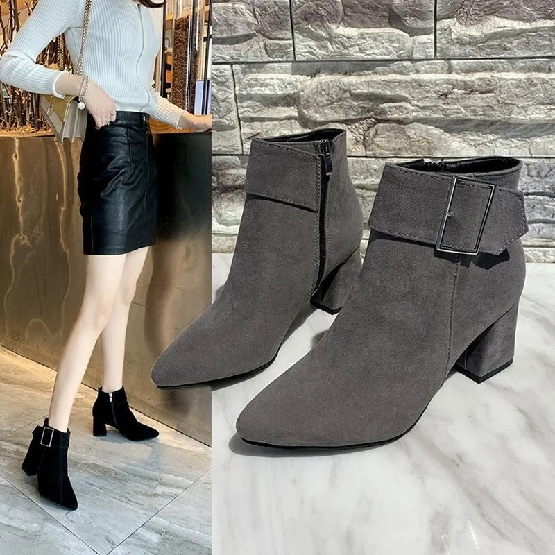 New Autumn 2022 High Heels Women Boots for Woman Fashion Korean Ankle Boots Female Belt Buckle Short Boots Ladies Casual Shoes
