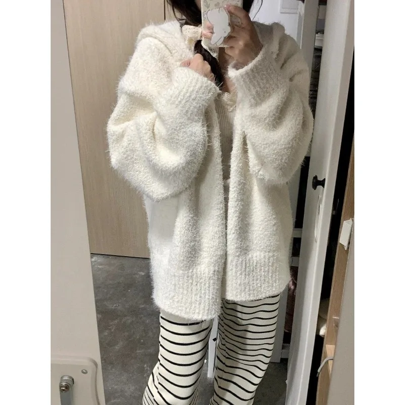 Шикарный однотонный белый вязаный кардиган милые свитера в японском