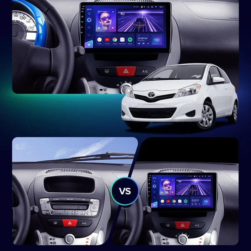 Фото Автомобильный мультимедийный плеер Android 14 2 Din для Peugeot 107 Toyota Aygo Citroen C1 2005-2014, головное устройство, стерео GPS-навигация BT WIFI №2
