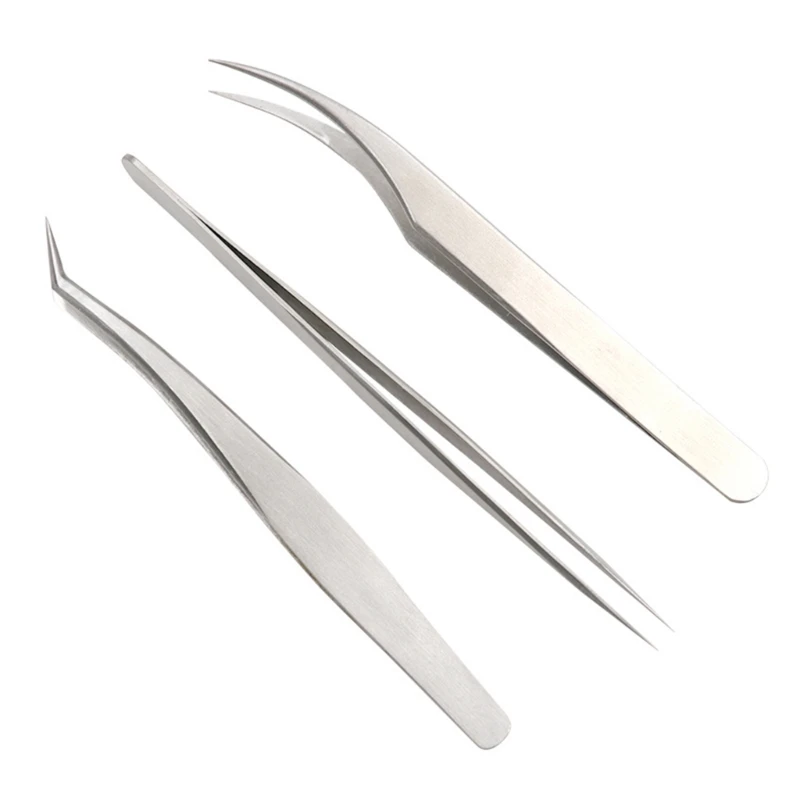 

Eyebrow Face Hair Removal Tweezers Stainless Steel Eyelash Clip Eyebrow Forceps Tip Curved Lash Tweezer Set 3Pcs/Set