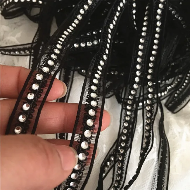 1.2cm Wide Black White Beaded Guipure Lace Ribbon African Dresses for Women Party Fringe Bra Applique Crafts Sewing Accessories