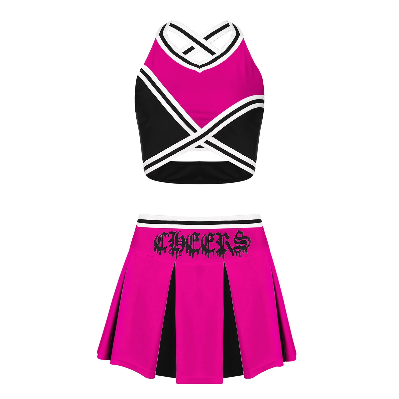 

Сексуальное женское платье для чирлидинга, костюм для школьниц, укороченный топ с ажурной спинкой и плиссированные юбки