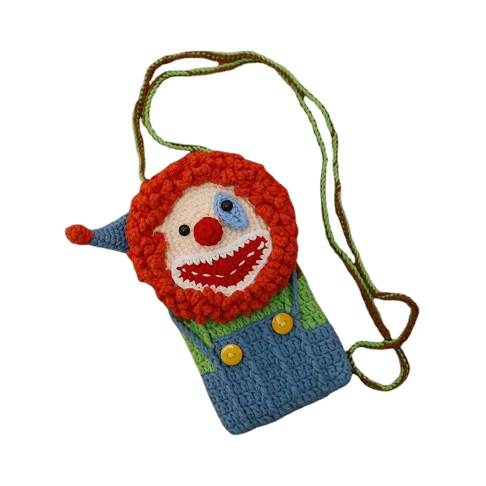 

Crocheted Clown Mobile Phone Bag Cartoon Weaving Knitting for Summer Travel