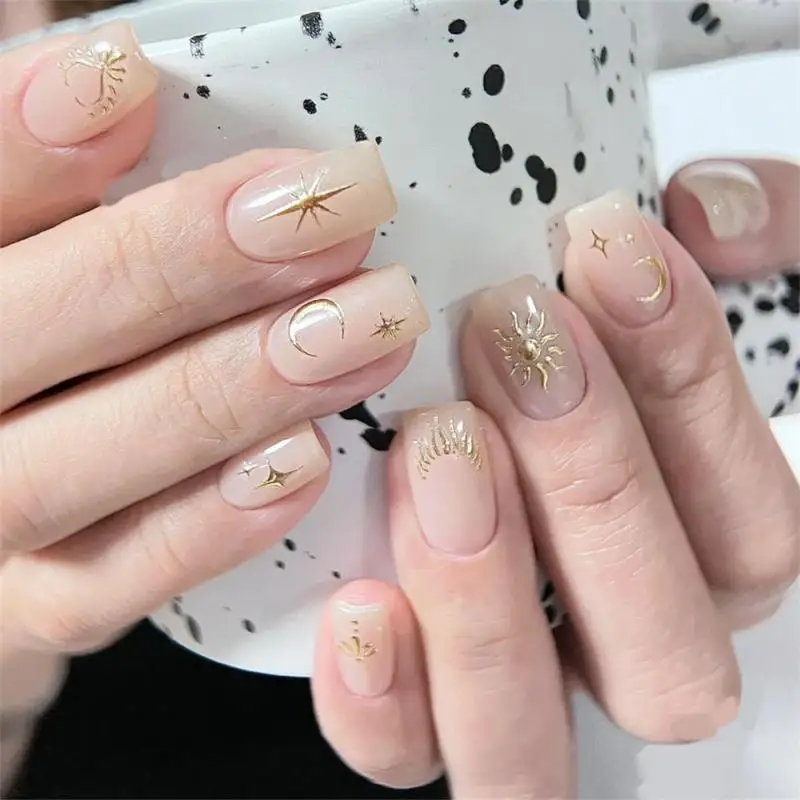 

2/4Sheets Gold 3d Nail Art Stickers Hollow Decals Mixed Designs Adhesive Flower Nail Tips Decorations Salon Accessories