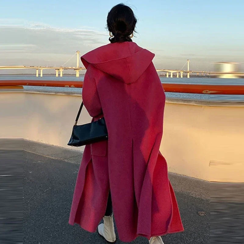 Женское длинное шерстяное пальто