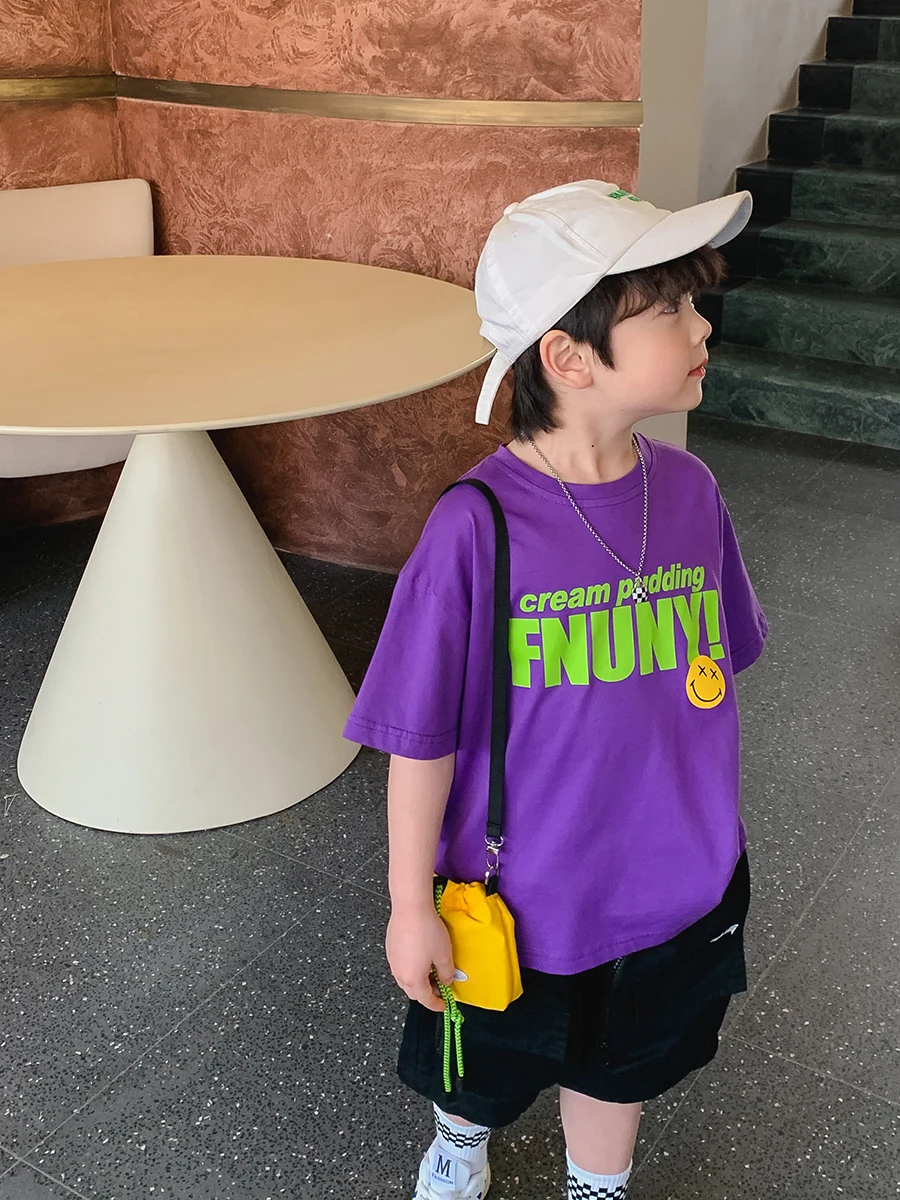 

Boy's Short-Sleeved T-shirt Fashion Brand Summer Pure Cotton 2022Korean Style Shirt Baby Middle Children Half-Sleeve Summer Wear