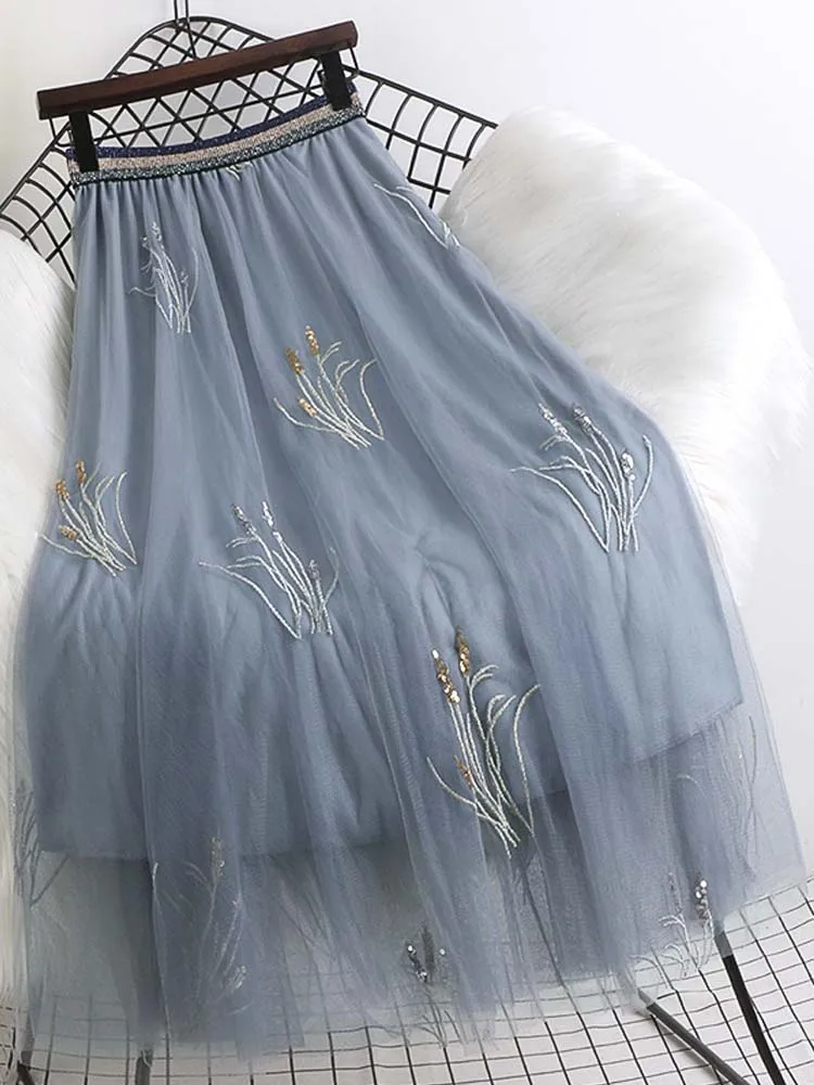 Женская винтажная фатиновая юбка длинная Плиссированная Юбка-пачка из