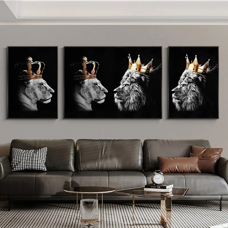 

Lion King and Queen Posters Print Wall Art Canvas Painting Nature Wild Animals Picture Mural for Living Room Decoration No Frame