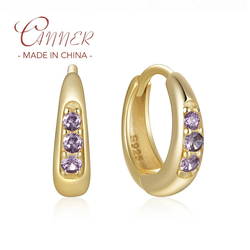 

CANNER Fashion S925 Sterling Silver Green Purple Zircon Snake Hoop Earrings for Women Ear Buckle Luxury Jewelry Gift Pendientes